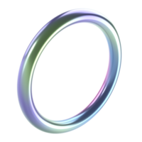 3d render shape metallic holographic abstract ring. Glossy geometric primitive object round isolated transparent png. Iridescent trendy design png