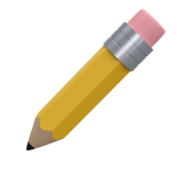 Realistic pencil with eraser 3d icon stationery for school. Colored drawing and painting tool for education and studies isolated transparent png. Office supplies, stationery element. college design png