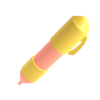 3d rendering icon office school pen stationery writing. Yellow and pink colors. Symbol illustration editable isolated transparent png