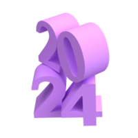 Happy New Year Christmas 2024 with shiny 3D lilac numbers isolated transparent png. Holiday celebration design. Premium element for posters, banners, calendar and greeting card png