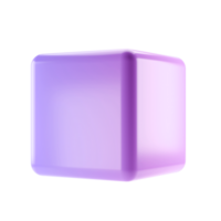 3d block object cube abstract geometric shape. Realistic glossy lilac gradient luxury template decorative design illustration. Minimalist bright element mockup isolated transparent png