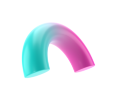 3d dimensional abstrakt gestalten Halbdonut geometrisch Metall. realistisch glänzend Türkis und lila Gradient Luxus Vorlage dekorativ Design Illustration. minimalistisch hell halb Krapfen transparent png