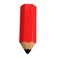 Realistic red pencil 3d icon stationery for school render. Colored drawing and painting tool for education and studies. Office supplies, stationery element. School, university isolated transparent png