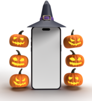 Phone smartphone white isolate color mock up empty electronic design pumpkin hat screen device display happy halloween 31 thirty one october jack treat of trick scary lantern happy smile sale product png