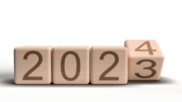 houten eik kubus doos plein 2023 2024 tijd verandering kalender evenement bedrijf strategie toekomst visie organisatie countdown prestatie doelwit financieel belasting economie afzet einde begin begin.3d geven png