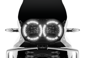 Front view close up headlight on white motorcycle png