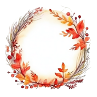 Watercolor Autumn Frame Background. Illustration AI Generative png