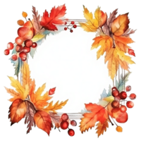 Watercolor Autumn Frame Background. Illustration AI Generative png