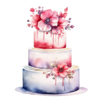 Watercolor Wedding Cake. Illustration AI Generative png
