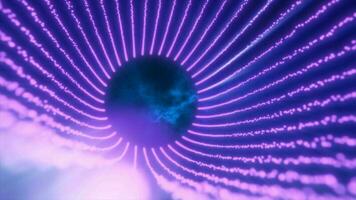 Funnel of purple energy particles in the form of a tunnel glowing bright abstract background video