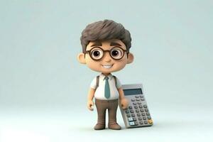 AI Generated 3D cartoon cute accountant kid. photo
