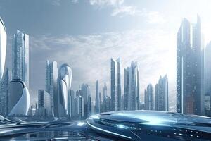 Futuristic city with advanced technology and sleek architecture. photo