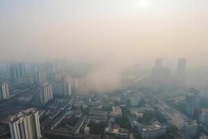 AI Generated Sky view. Air quality in many cities around the world is dangerously low, causing serious health problems for the people who live there. photo