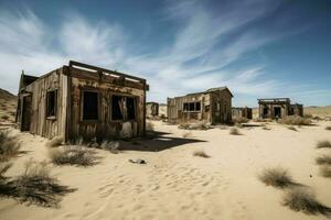 ai generado abandonado fantasma pueblo en el medio de el desierto. foto