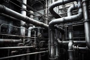 Complex network of pipes and valves twist and turn throughout the power plant, bringing energy to the masses. photo