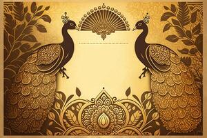 Indian wedding card golden background vintage retro style. photo