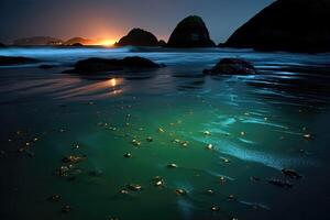 ai generado en esta místico reino, el agua brillaba con un de otro mundo brillo. foto