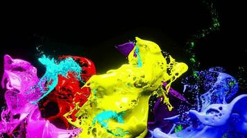 Animation fluid liquid splash colorful on black background video