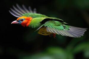 AI Generated Rare and exotic bird species in flight. photo