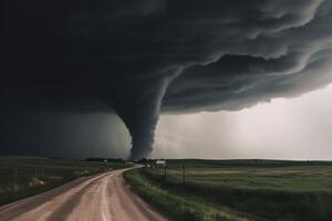 AI Generated Dramatic image of a tornado forming in the distance. photo