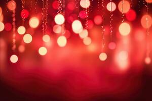 Abstract Christmas background with bokeh defocused lights and red color photo