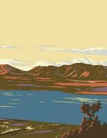 Lake Tekapo Along the Mackenzie Basin in South Island New Zealand WPA Art Deco Poster vector