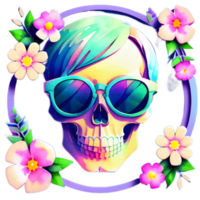 Illustration of a skull, flower and glasses on a transparent background png