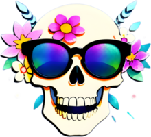 ilustração do uma crânio, flor e óculos em uma transparente fundo png