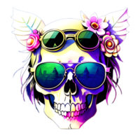 Illustration of a skull, flower and glasses on a transparent background png