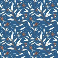 leaves pattern  on indigo background vector