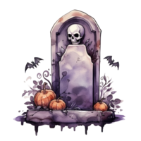 Watercolor halloween cute cartoon tombstone isolated. Illustration AI Generative png