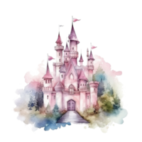 Cute watercolor princess castle. Illustration AI Generative png
