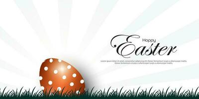 Large Easter egg on the grass with a background of rays. vector