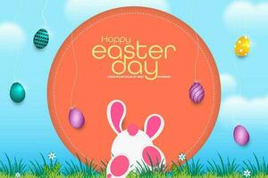 Vector Illustration of Easter poster and banner with rabbits on grass. Concept of Header for website Promotion and shopping template for Happy Easter.