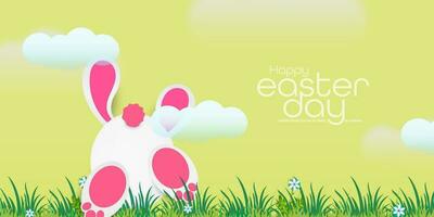 Vector Illustration of Easter poster and banner with rabbits on grass. Concept of Header for website Promotion and shopping template for Happy Easter.