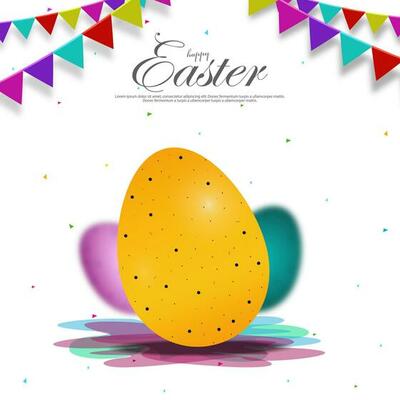 Colorful Easter Egg Greeting Card with Holiday Party Flag. Happy Easter.