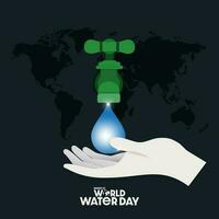 World Water Day design hands save water drop with background of world map. Can be used for banner, poster, greeting card, website, flyer etc. vector