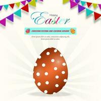 Easter egg with a backgrounds of light rays. Easter greeting card with party flags. vector