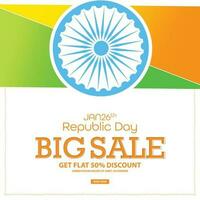 enero 26, república día de India grande ventas oferta con el tricolor bandera de India vector