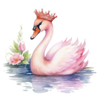 Cute watercolor swan princess. Illustration Generative AI png