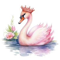 mignonne aquarelle cygne princesse. illustration génératif ai png