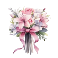 Cute watercolor wedding bouquet isolated. Illustration AI Generative png