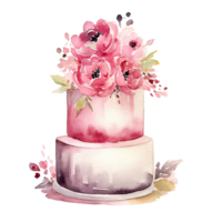 Watercolor Wedding Cake. Illustration AI Generative png