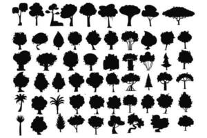 set of silhouettes of trees isolated on white background vector