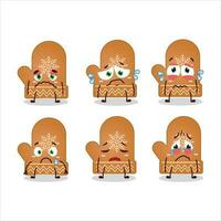 Gloves cookie cartoon character with sad expression vector