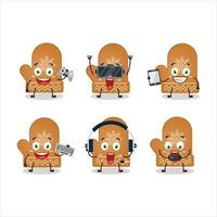 guantes Galleta dibujos animados personaje son jugando juegos con varios linda emoticones vector