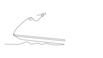 Animated self drawing of single continuous line draw for a  sea transport on the sea. Jetski in simple linear style. Sea transportation design concept animation. full length animation video