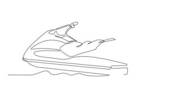 Animated self drawing of single continuous line draw for a  sea transport on the sea. Jetski in simple linear style. Sea transportation design concept animation. full length animation video