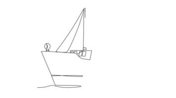 animato se stesso disegno di singolo continuo linea disegnare per nave su il mare. mare veicolo nel semplice lineare stile. mezzi di trasporto design concetto animazione. pieno lunghezza animazione video