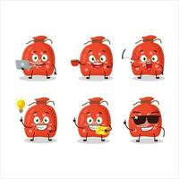 rojo Papa Noel bolso dibujos animados personaje con varios tipos de negocio emoticones vector